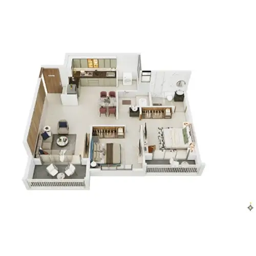 F Signature 2 BHK unit plan - 732 to 756 sq.ft carpet, Punawale-Tathawade Pune