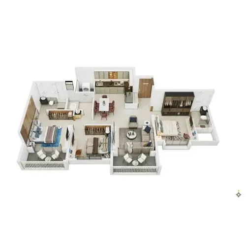 F Signature 3 BHK unit plan - 937 to 1046 sq.ft carpet, Punawale-Tathawade Pune