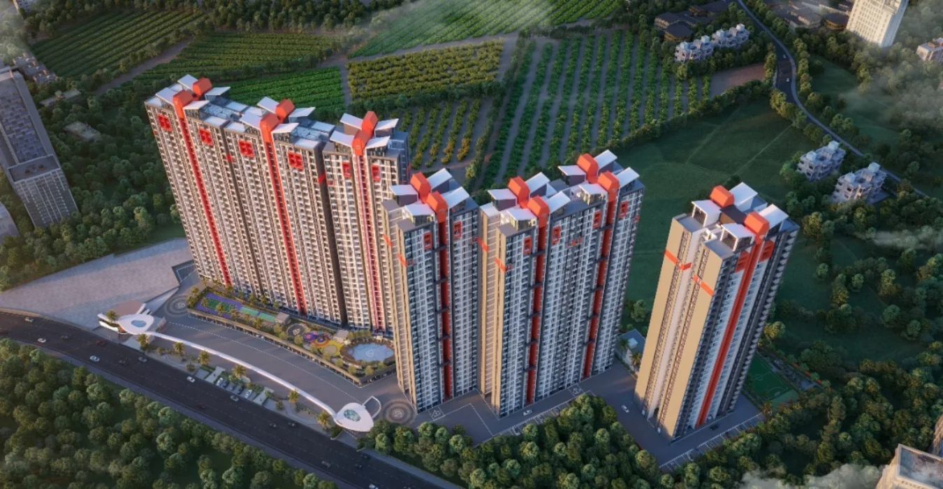 F Signature - aerial masterplan of the Phase 1 towers and landscaping, Punawale-Tathawade Pune