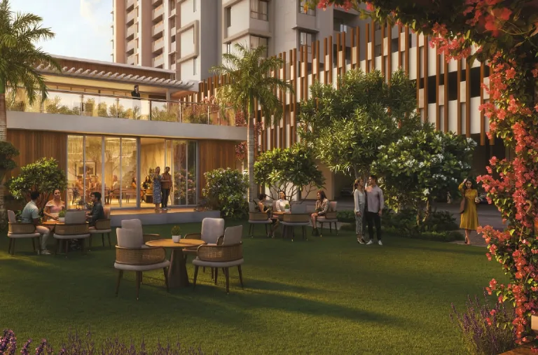 F Signature - swimming pool and sun deck below the towers, Tathawade Pune