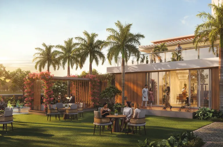 F Signature - pavilion and landscaped seating at golden hour, Punawale-Tathawade Pune
