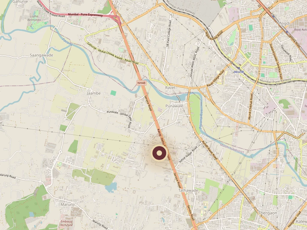 F Signature nearby landmarks map - Punawale-Tathawade, West Pune, with D.Y. Patil University, Phoenix Mall and Hinjewadi